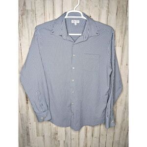Peter Millar Summer Comfort Shirt Men Large‎ Blue Gingham Check Button Up Nylon